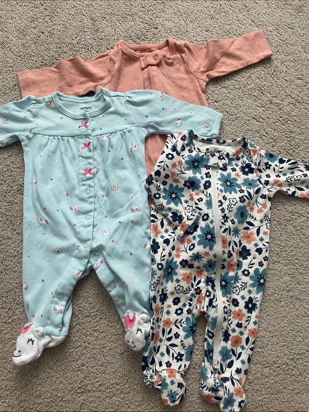 Baby Girls 3-Pack Footed Sleepers - Pink, Light Blue & Floral Bundle